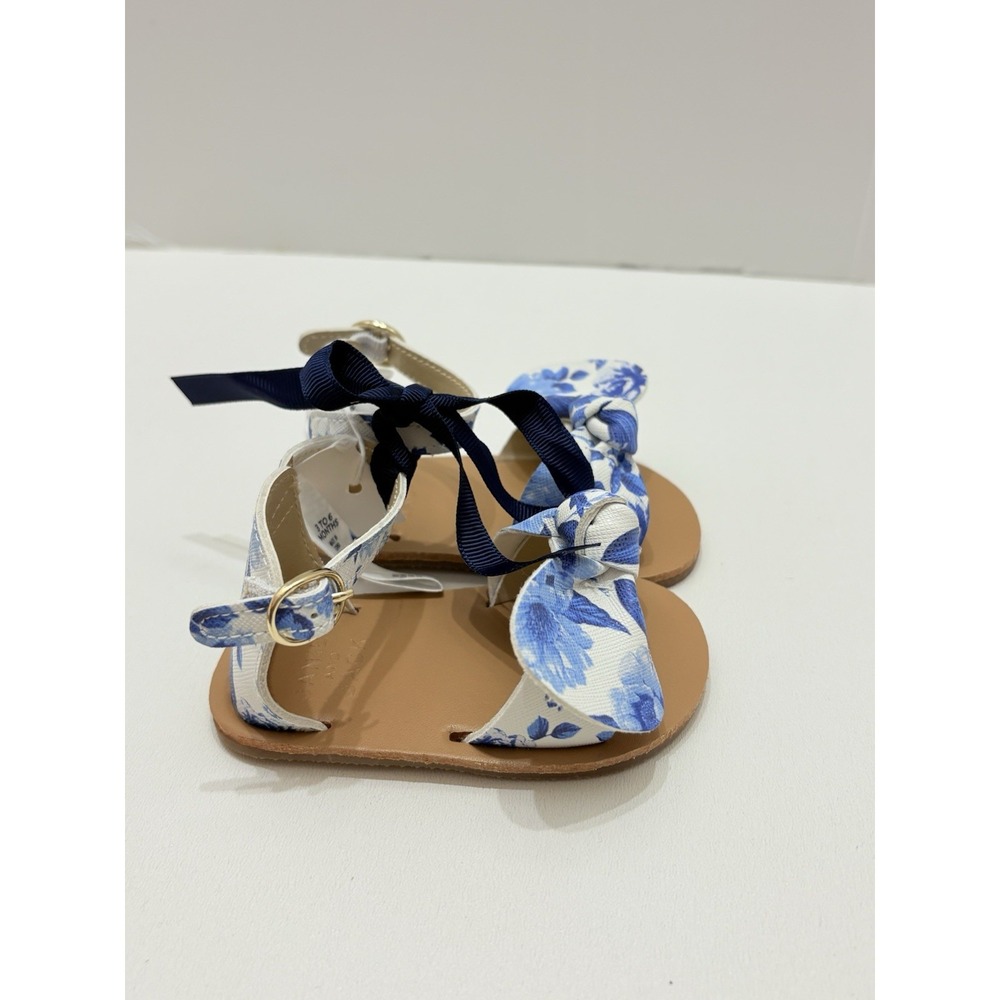 New JANIE & JACK‎  BLUE AND WHITE FLORAL GIRLS SANDALS SIZE 3-6 MONTHS